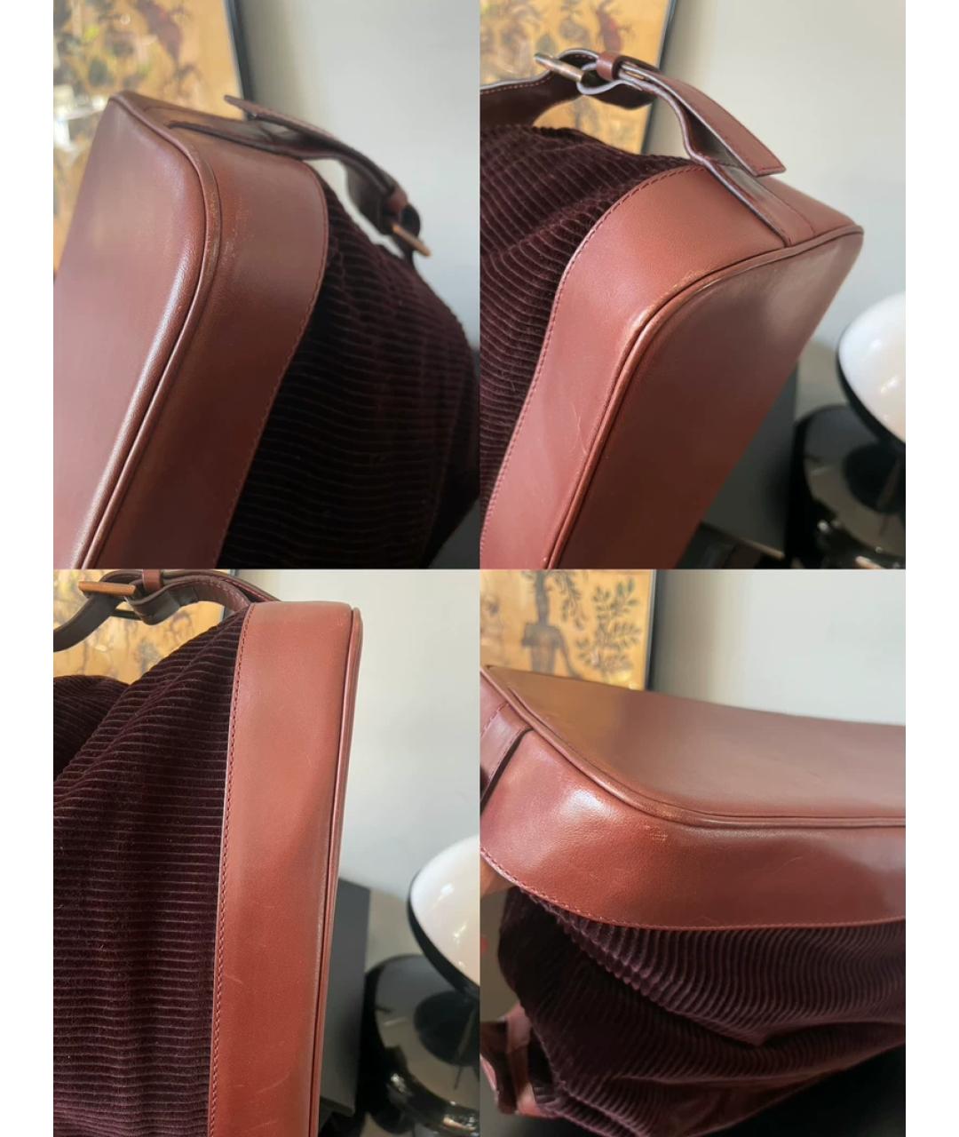 CELINE Бордовая кожаная сумка с короткими ручками, фото 6