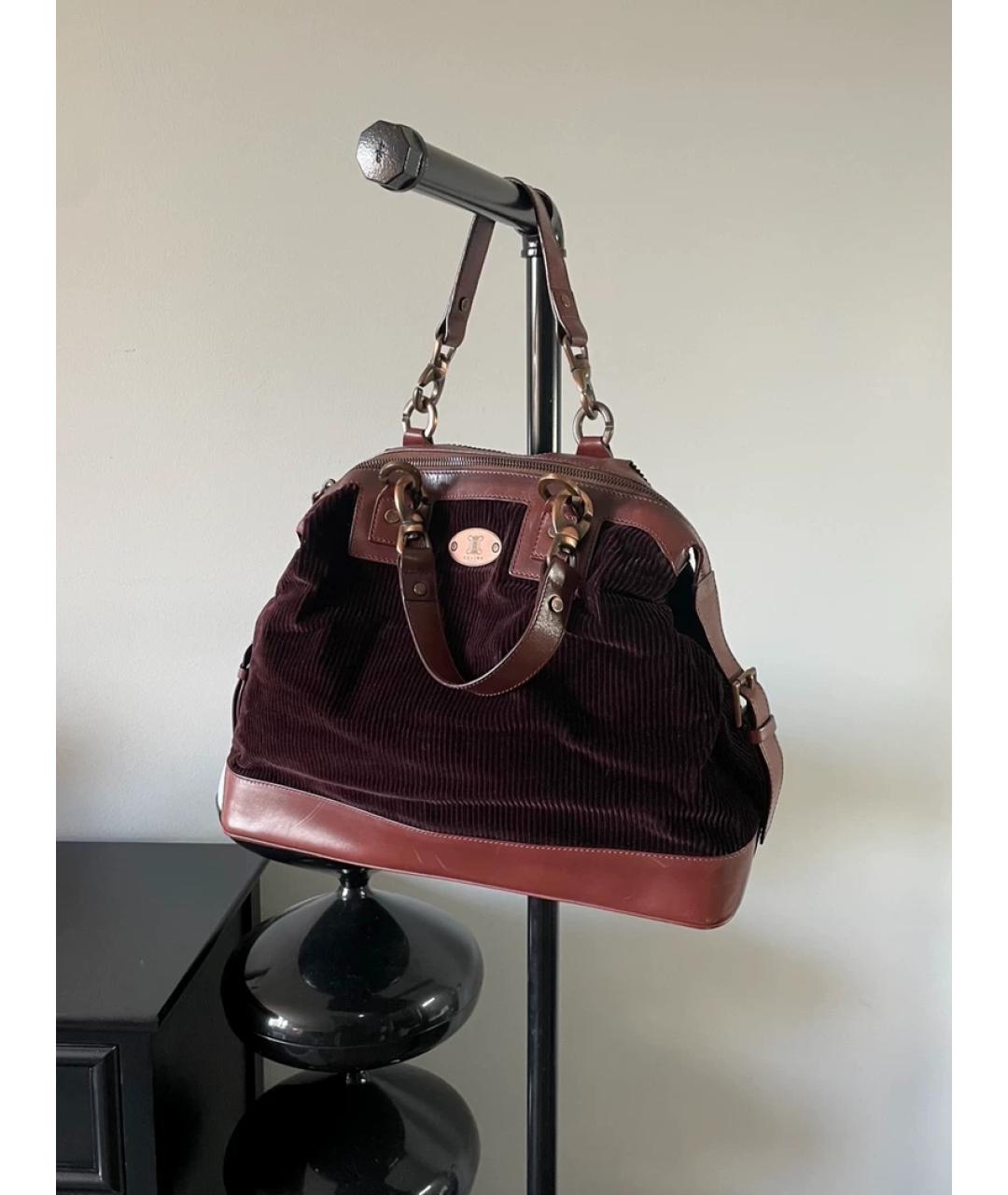 CELINE Бордовая кожаная сумка с короткими ручками, фото 2