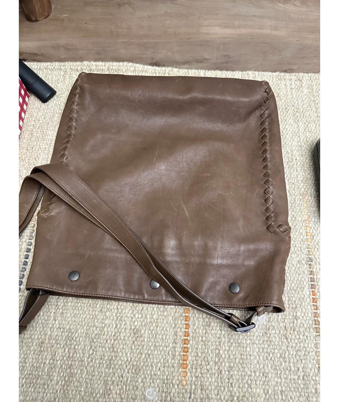 BOTTEGA VENETA Коричневая льняная сумка с короткими ручками, фото 6