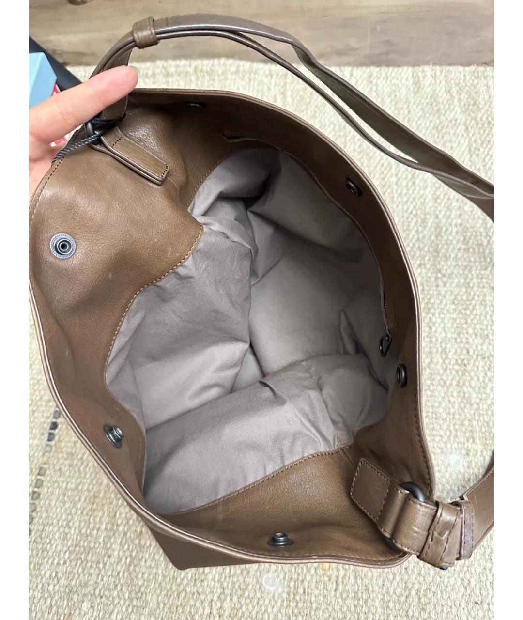 BOTTEGA VENETA Коричневая льняная сумка с короткими ручками, фото 7