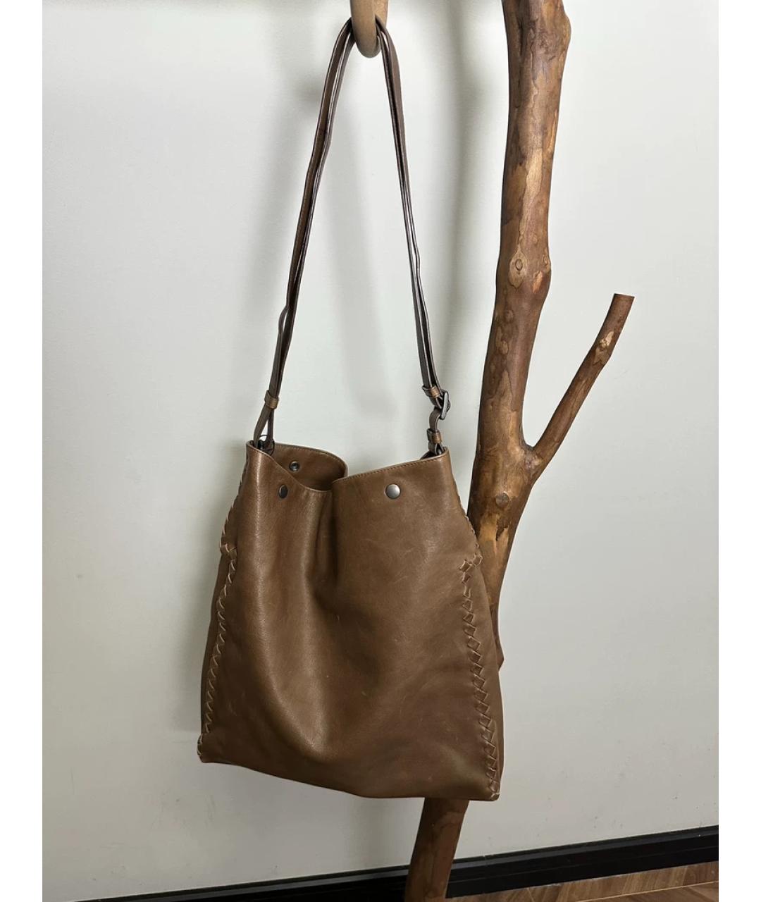 BOTTEGA VENETA Коричневая льняная сумка с короткими ручками, фото 9