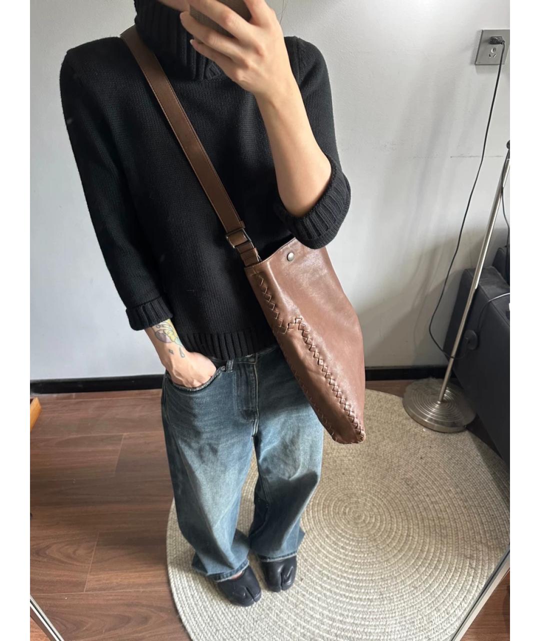 BOTTEGA VENETA Коричневая льняная сумка с короткими ручками, фото 4