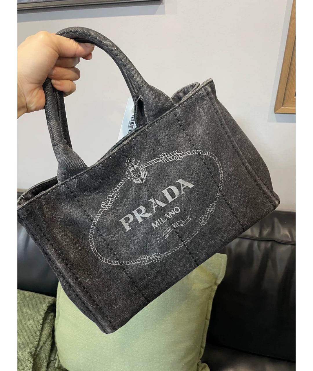 PRADA Серая деним сумка с короткими ручками, фото 8
