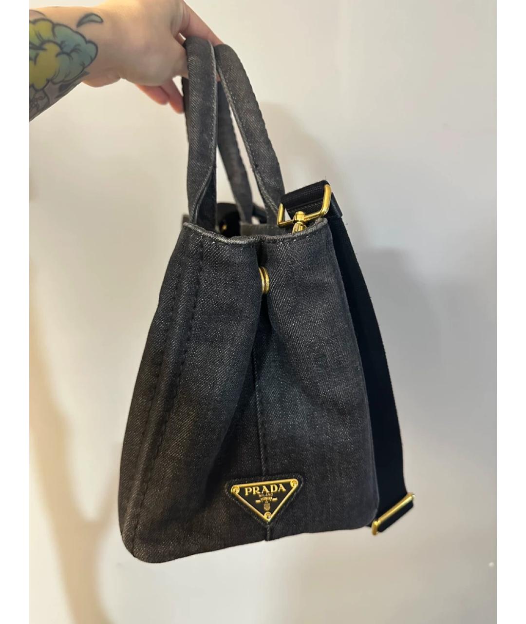 PRADA Серая деним сумка с короткими ручками, фото 3