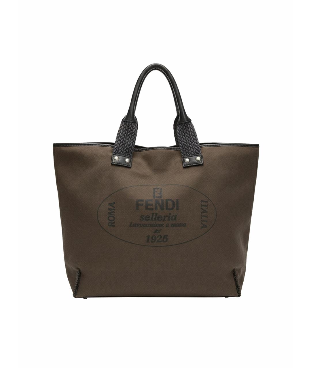 FENDI Коричневая тканевая сумка с короткими ручками, фото 1