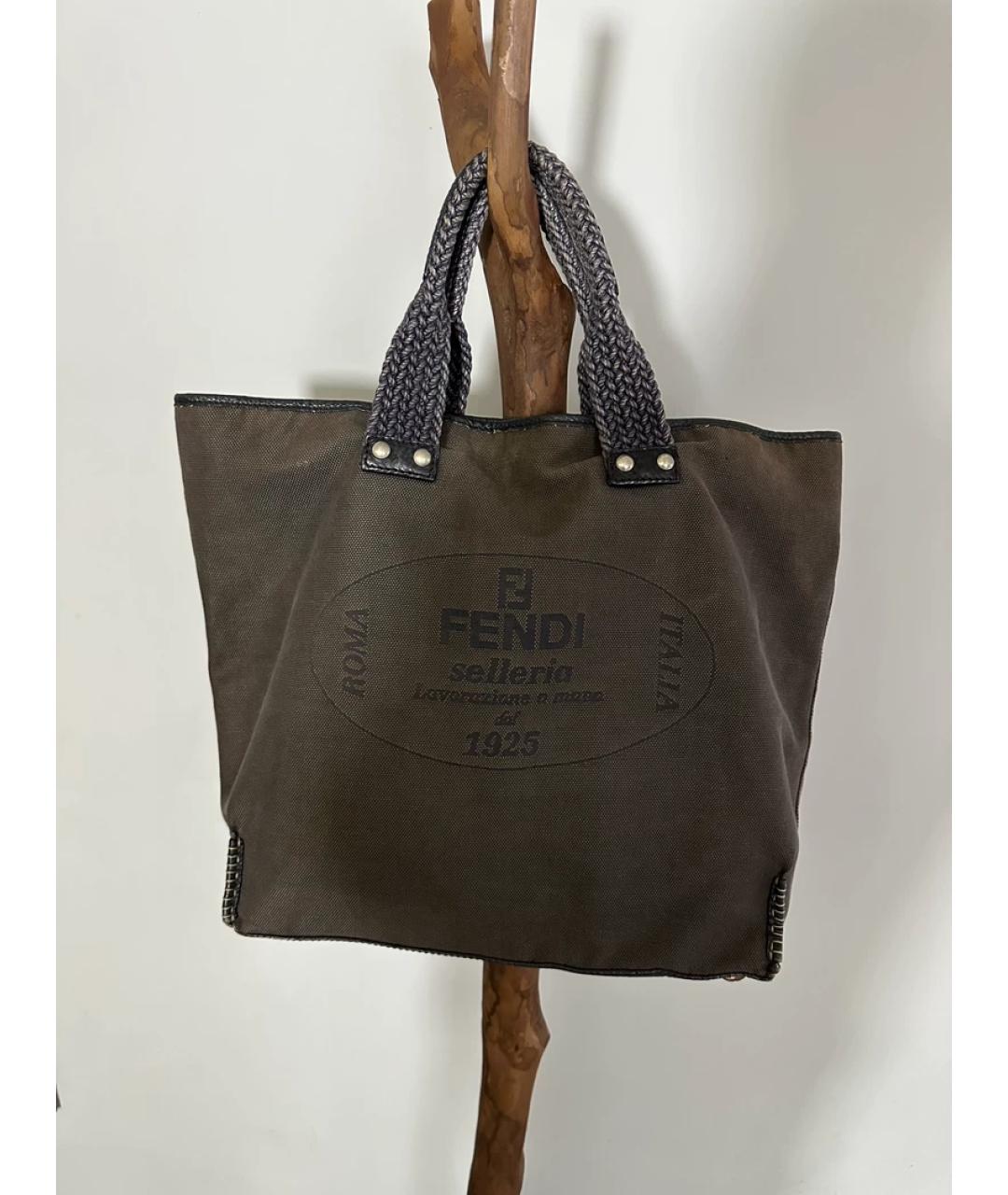 FENDI Коричневая тканевая сумка с короткими ручками, фото 10