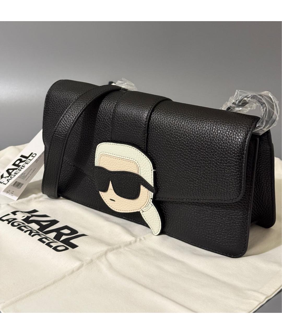 KARL LAGERFELD Черная кожаная сумка через плечо, фото 2