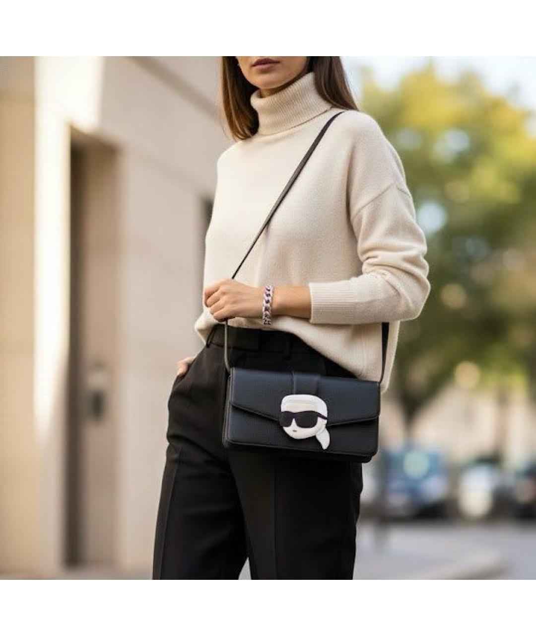 KARL LAGERFELD Черная кожаная сумка через плечо, фото 5