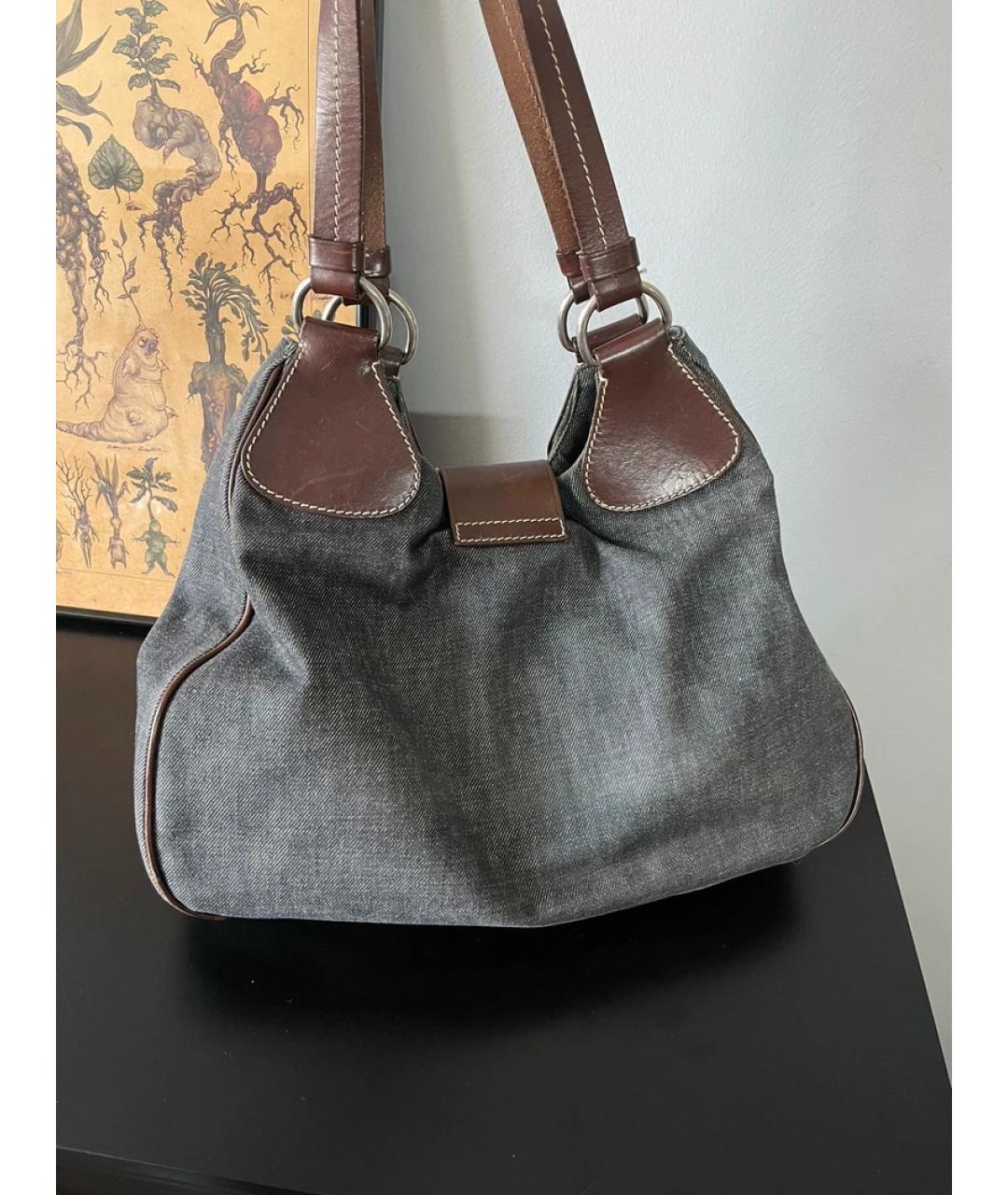 PRADA Деним сумка с короткими ручками, фото 5