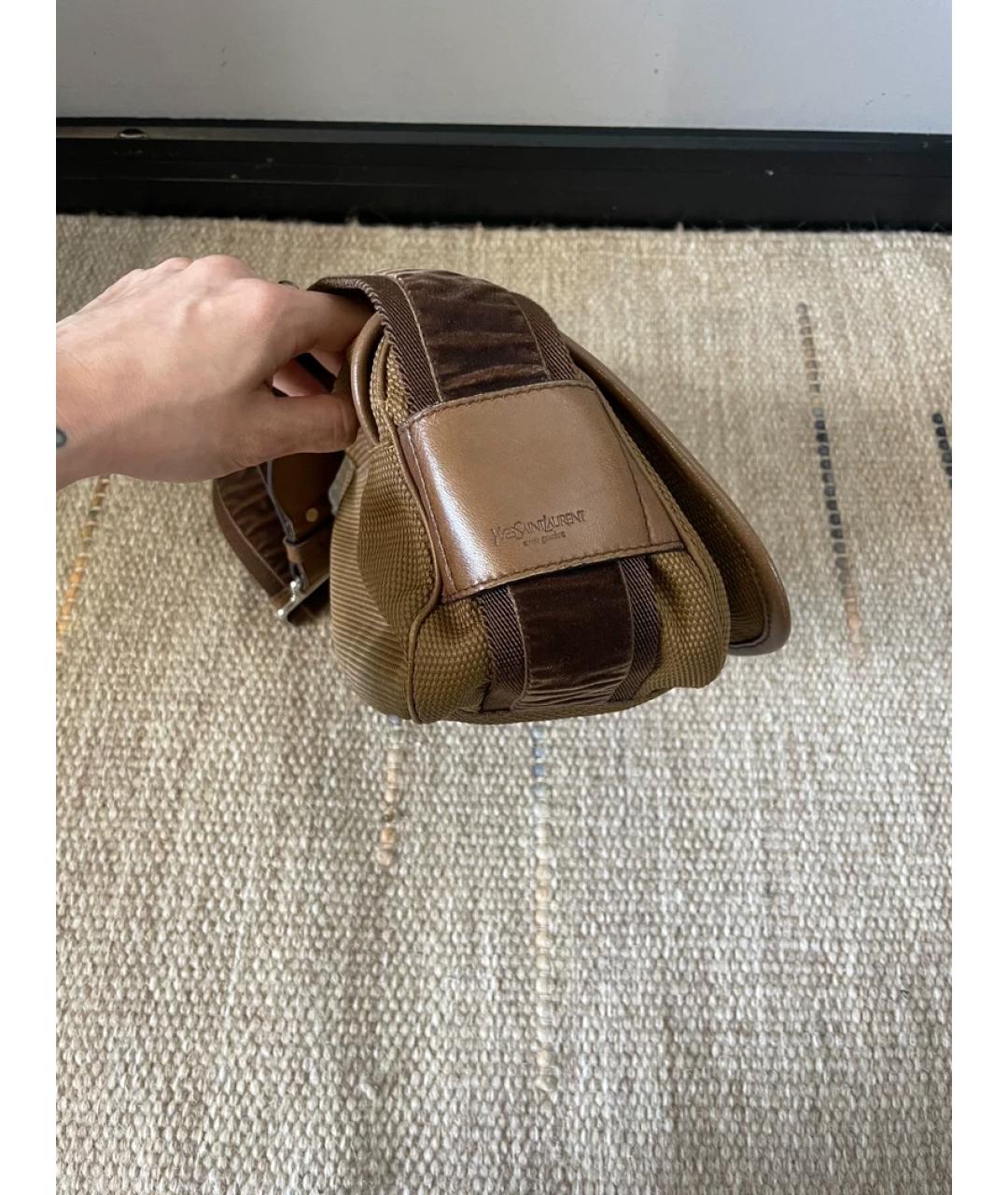 SAINT LAURENT Серая бархатная сумка с короткими ручками, фото 5