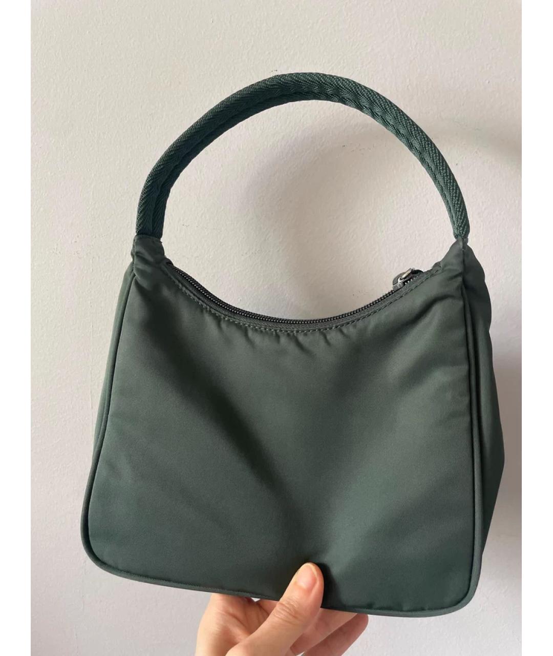 PRADA Зеленая льняная сумка с короткими ручками, фото 4