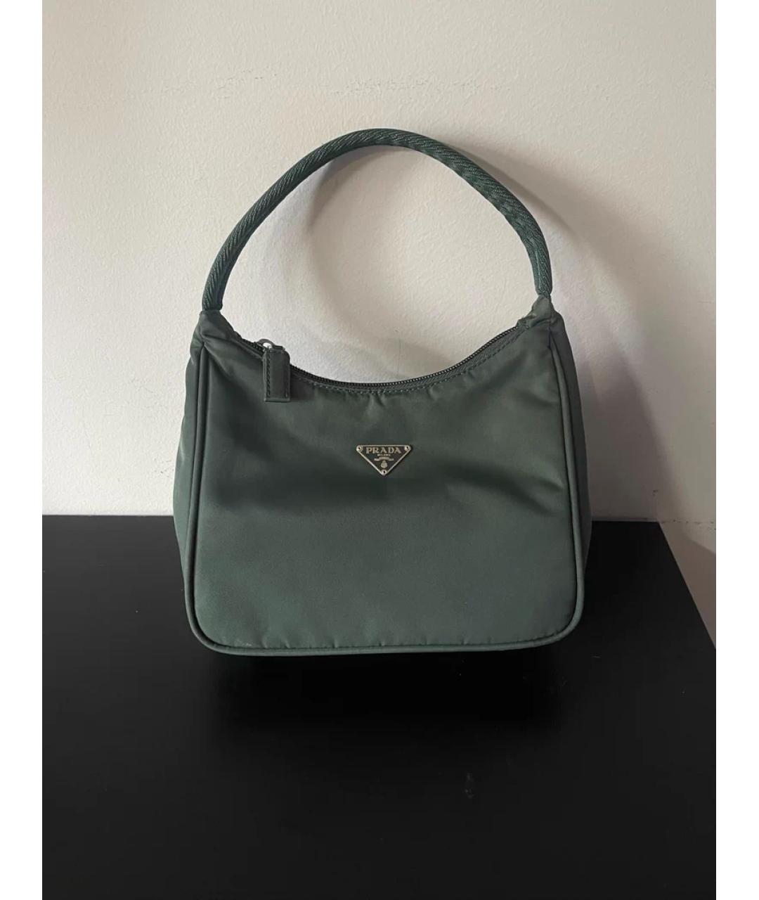 PRADA Зеленая льняная сумка с короткими ручками, фото 3
