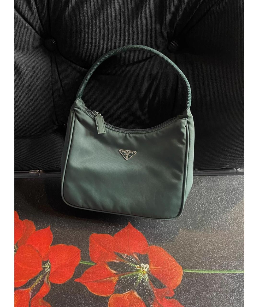 PRADA Зеленая льняная сумка с короткими ручками, фото 10