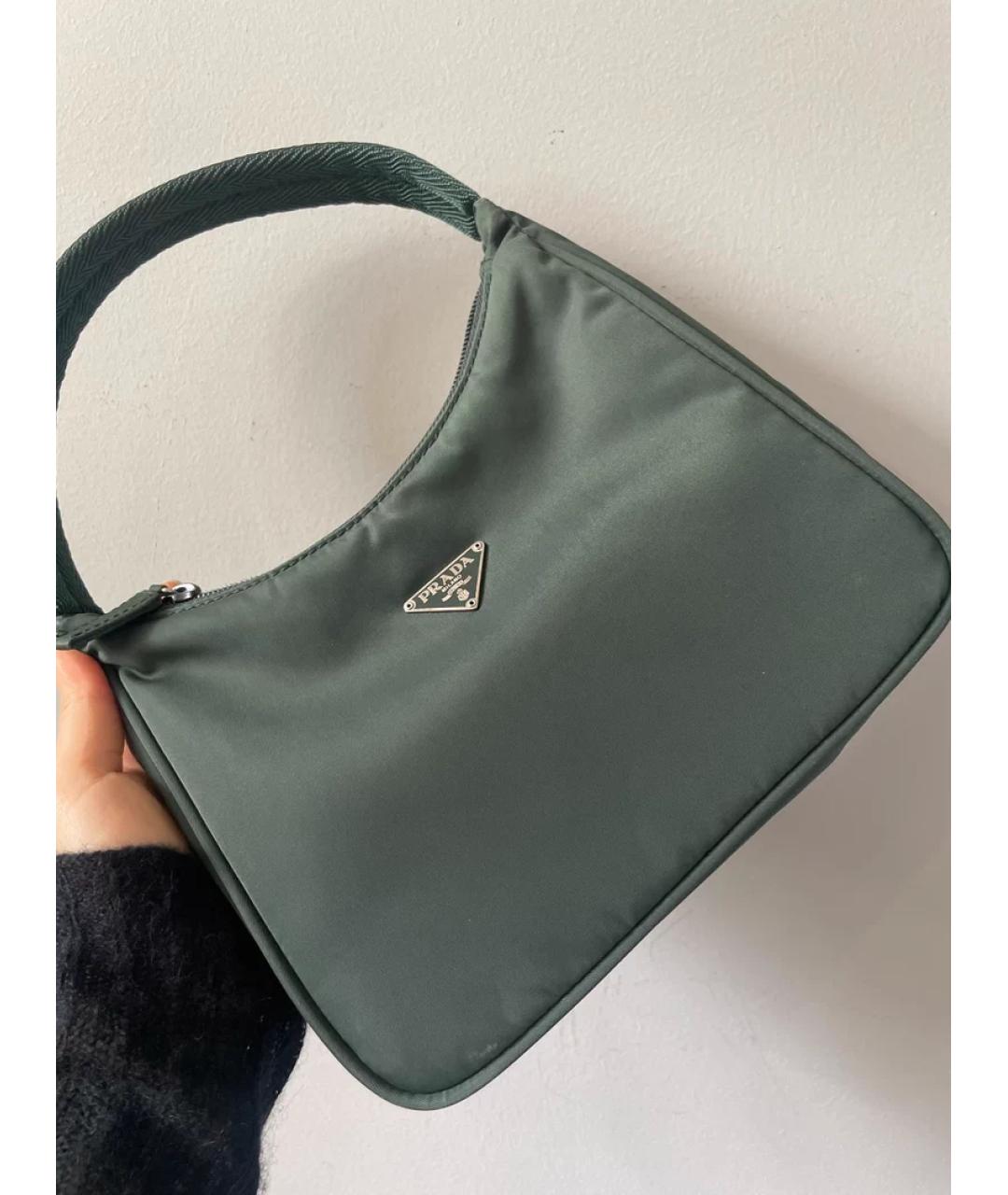 PRADA Зеленая льняная сумка с короткими ручками, фото 5