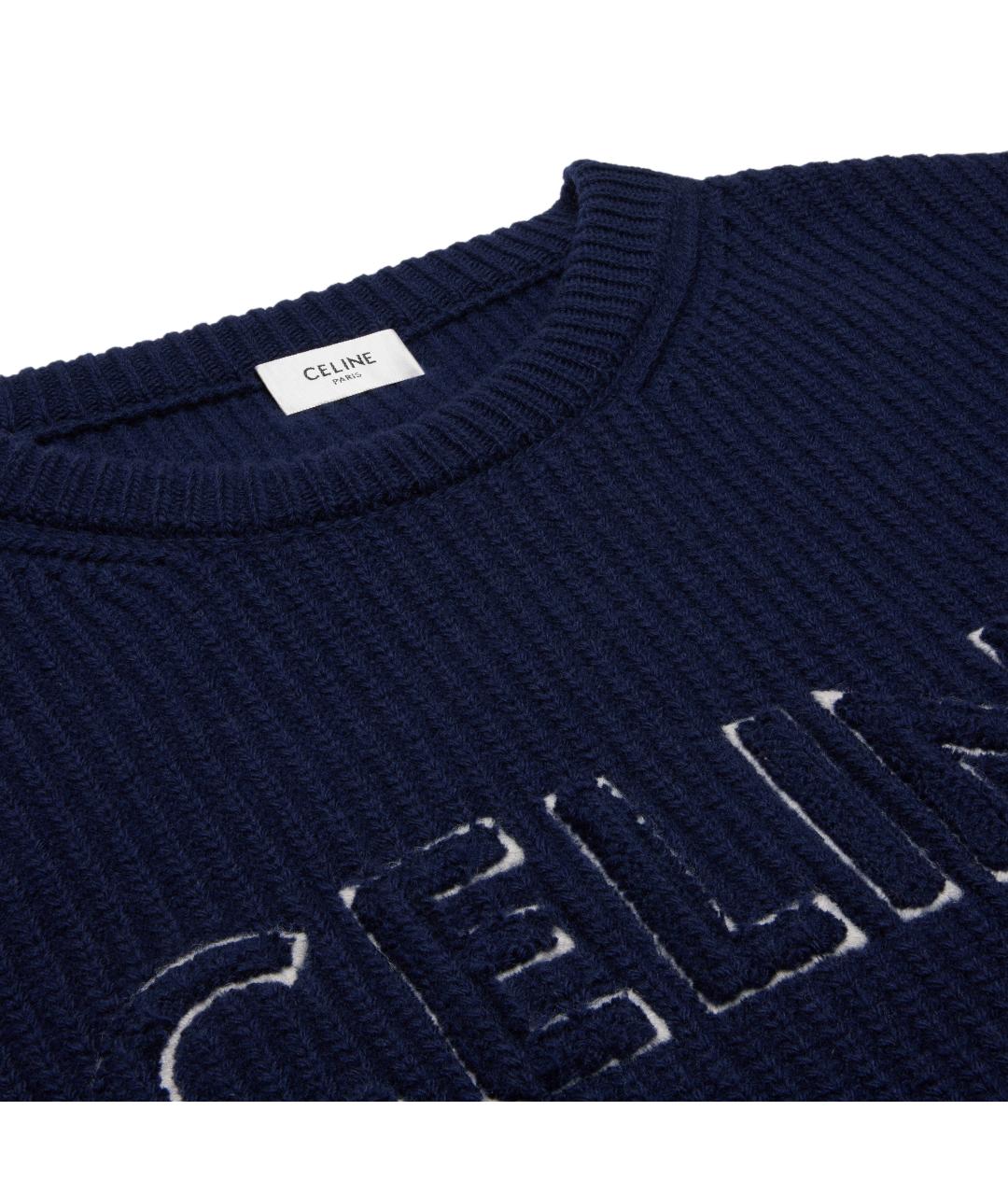 CELINE Темно-синий шерстяной джемпер / свитер, фото 3