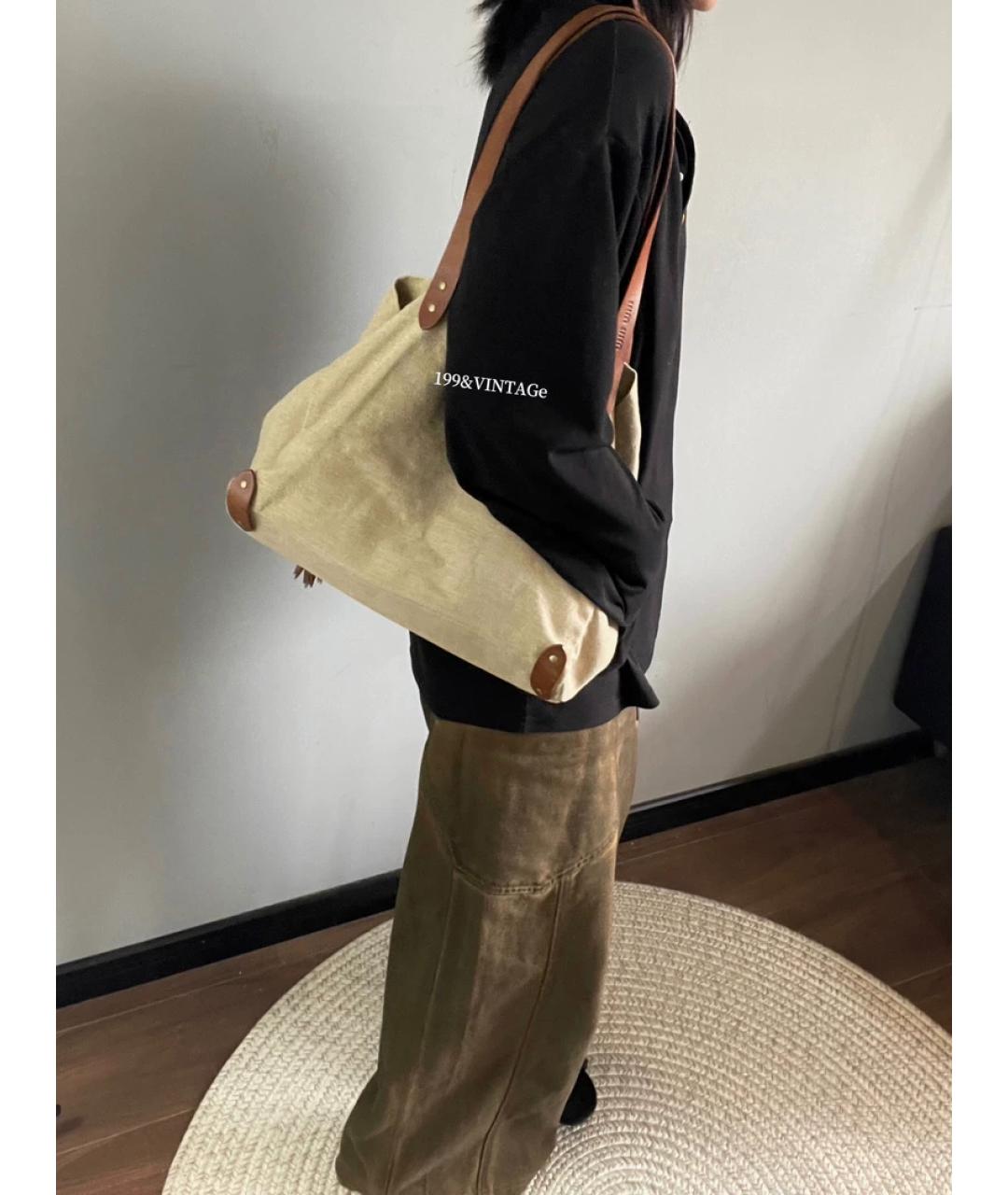 MIU MIU Белая льняная сумка с короткими ручками, фото 8