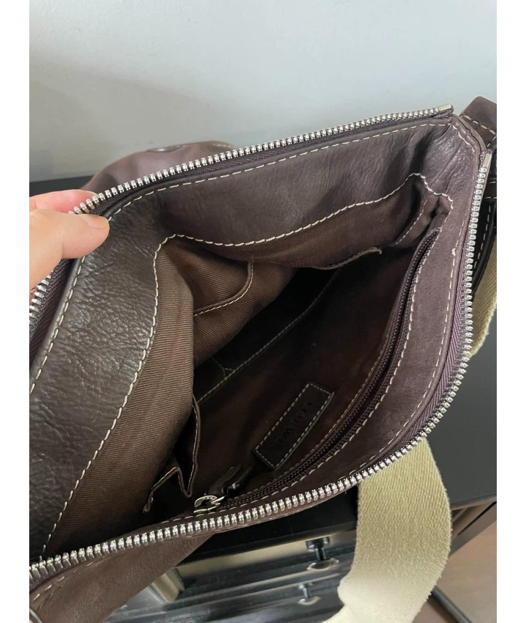 LOEWE Коричневая льняная сумка с короткими ручками, фото 4