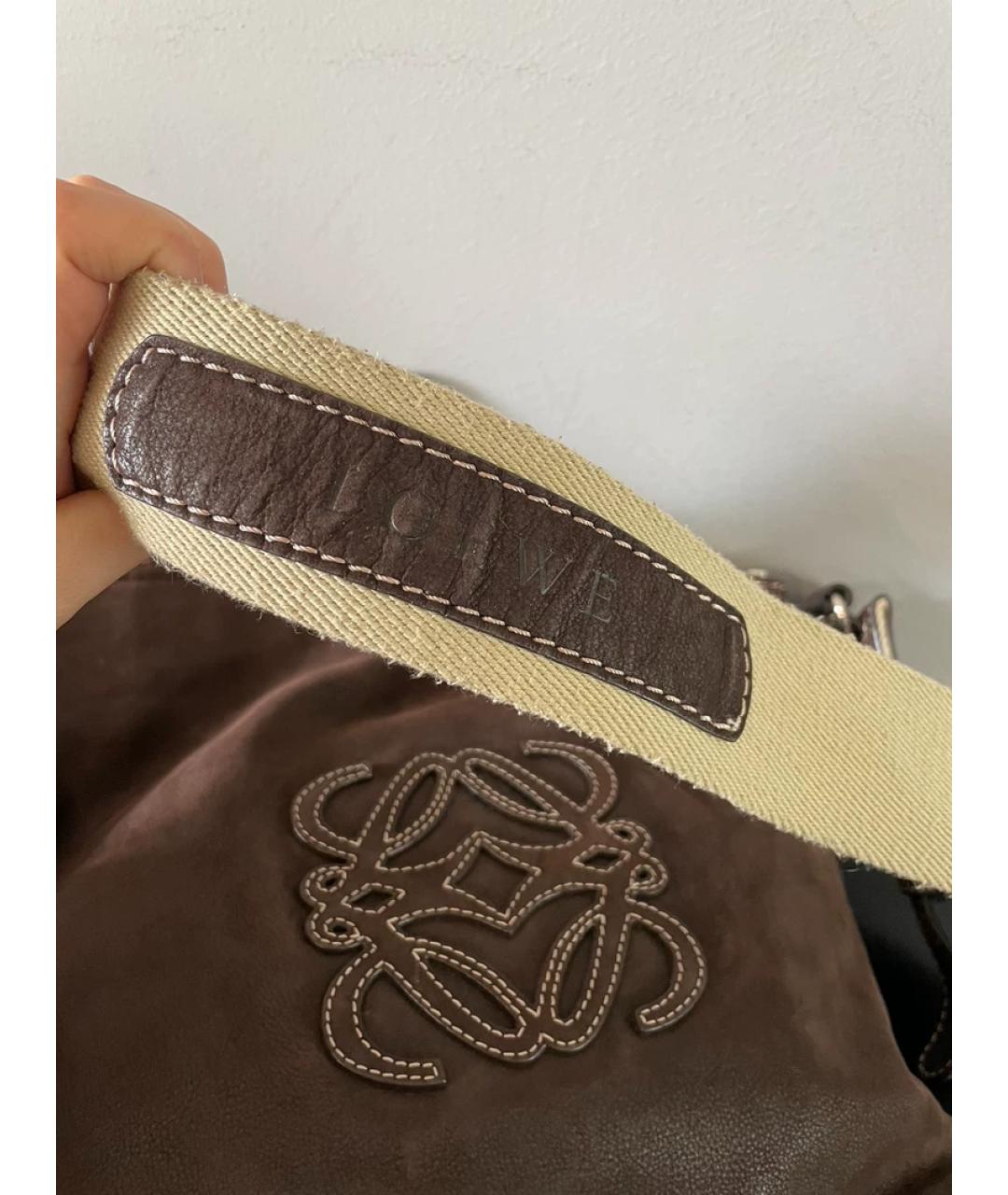 LOEWE Коричневая льняная сумка с короткими ручками, фото 7