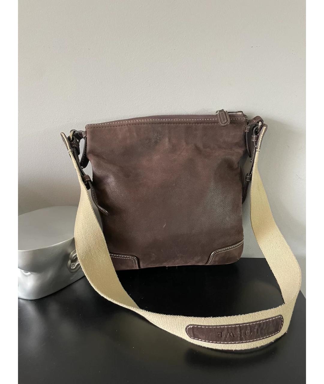 LOEWE Коричневая льняная сумка с короткими ручками, фото 6