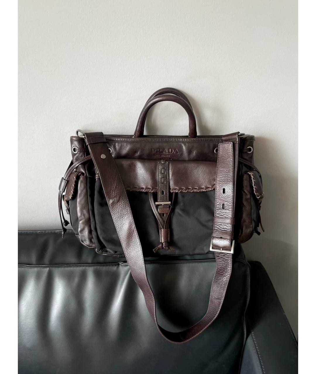PRADA Серая кожаная сумка с короткими ручками, фото 2