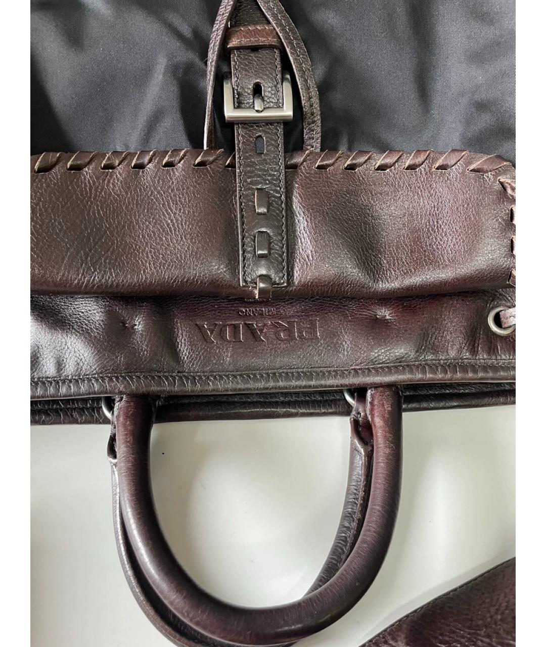 PRADA Серая кожаная сумка с короткими ручками, фото 7