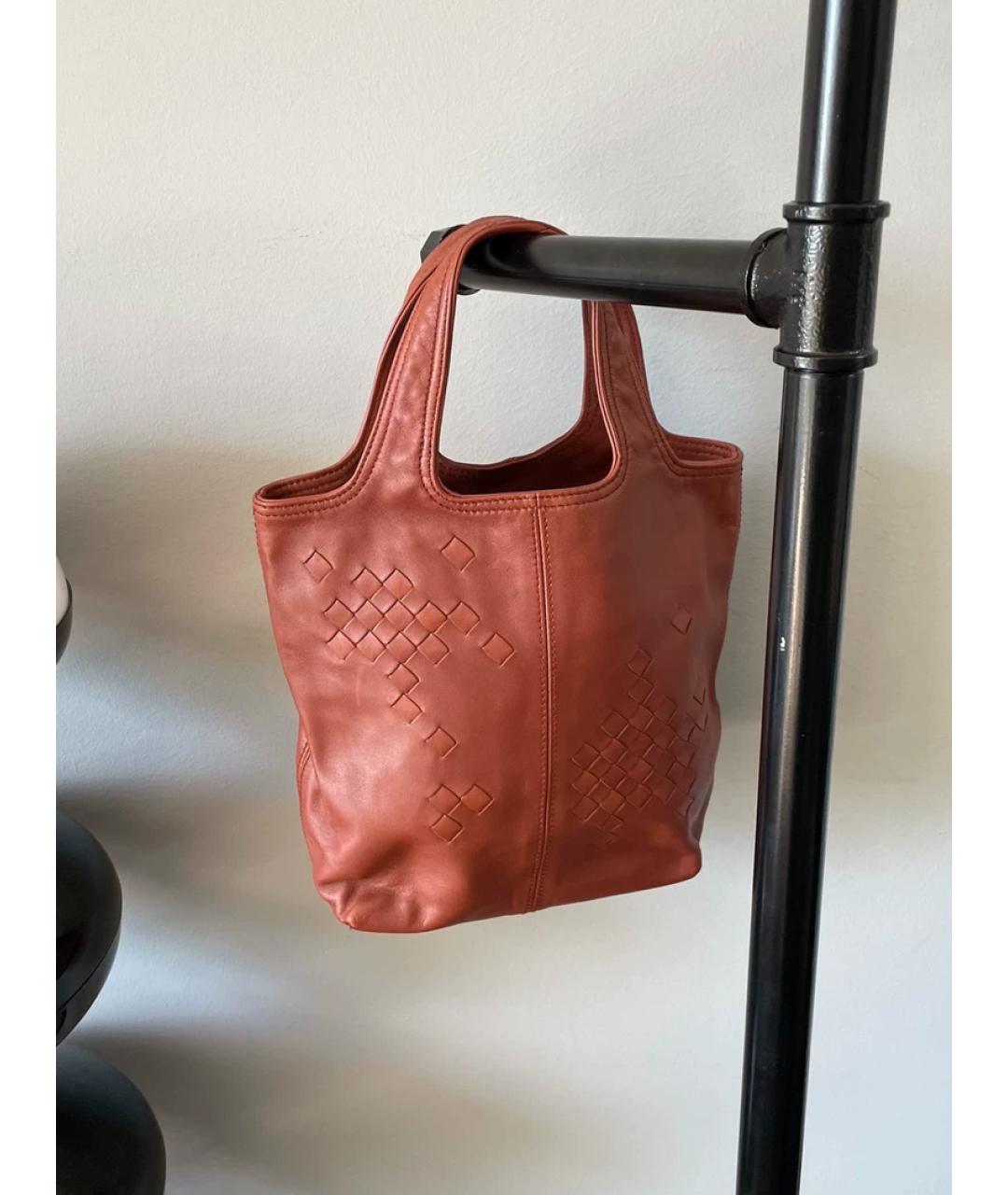 BOTTEGA VENETA Оранжевая льняная сумка с короткими ручками, фото 4