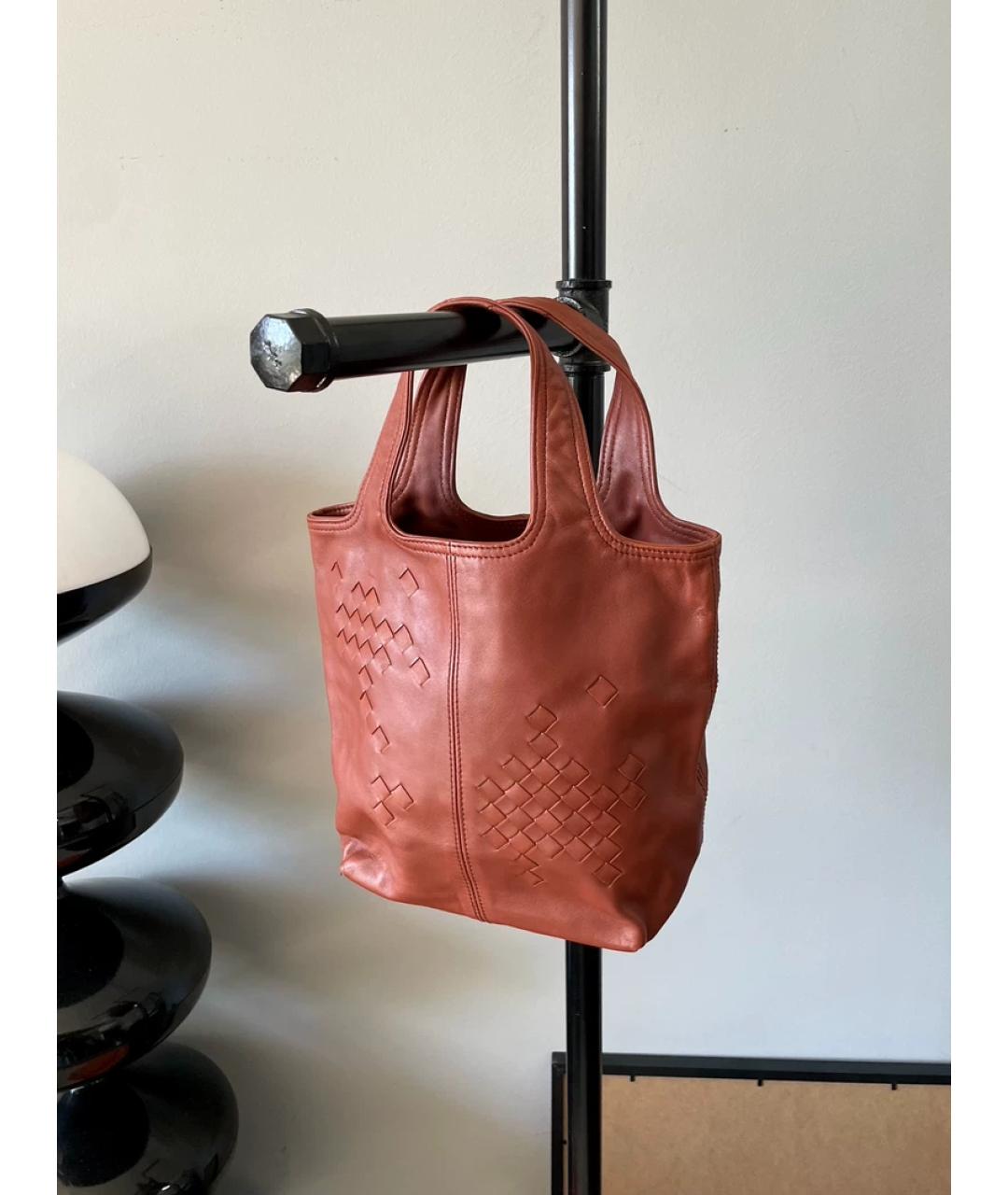 BOTTEGA VENETA Оранжевая льняная сумка с короткими ручками, фото 10