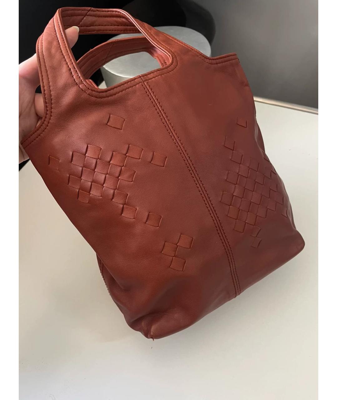 BOTTEGA VENETA Оранжевая льняная сумка с короткими ручками, фото 5