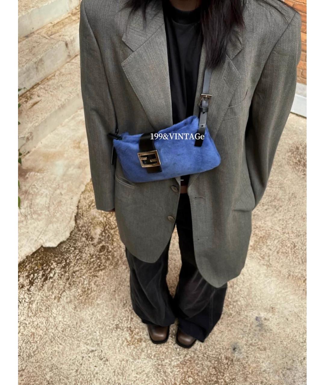 FENDI Синяя меховая сумка с короткими ручками, фото 4