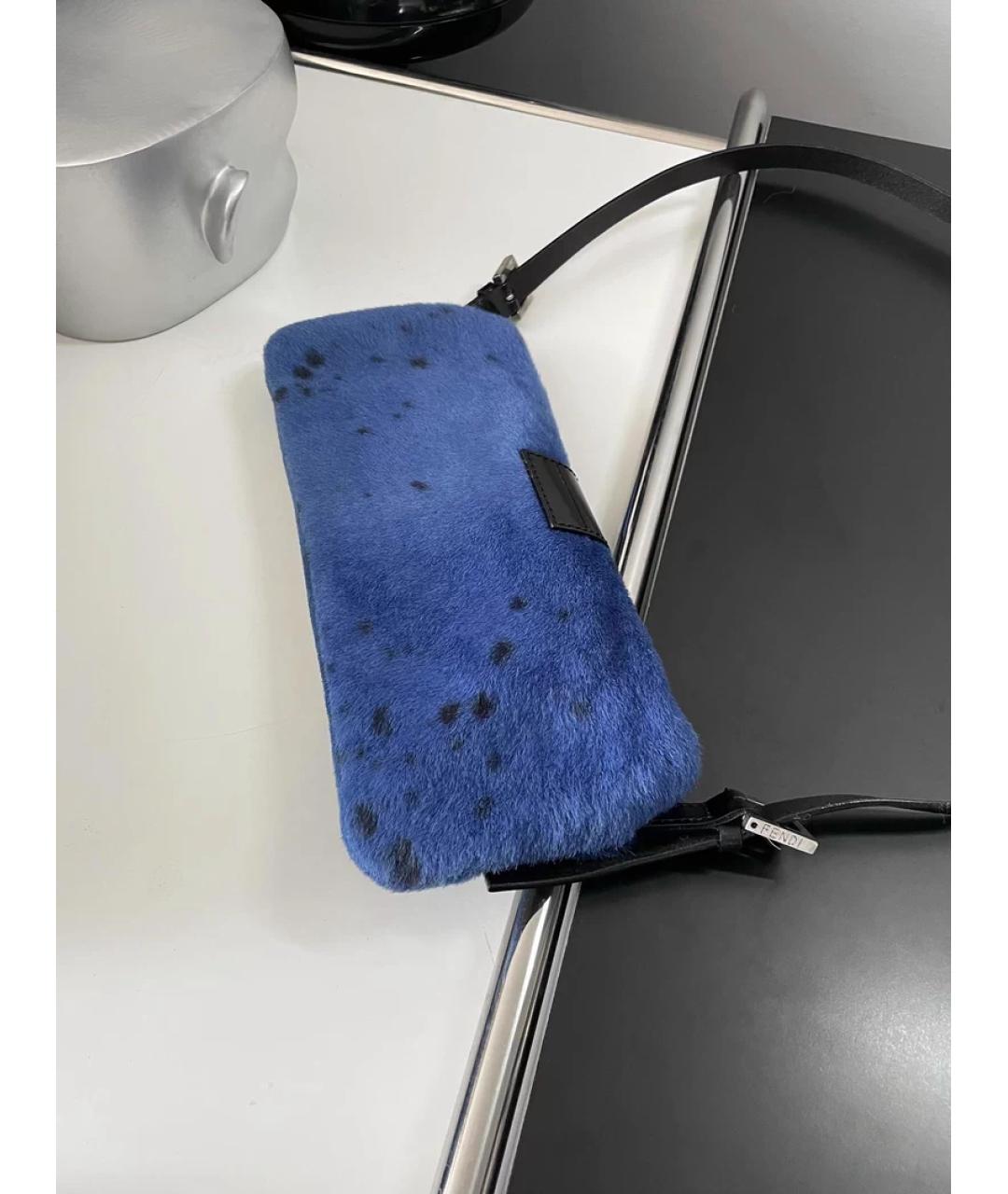 FENDI Синяя меховая сумка с короткими ручками, фото 2