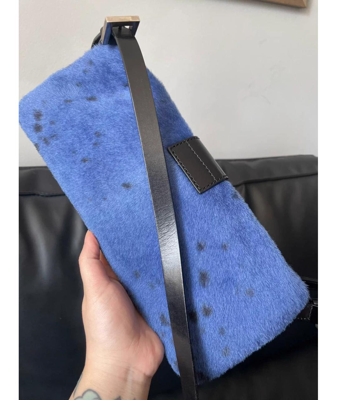 FENDI Синяя меховая сумка с короткими ручками, фото 5