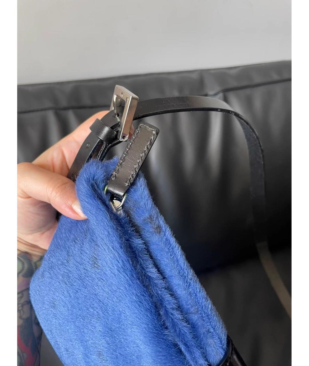 FENDI Синяя меховая сумка с короткими ручками, фото 6