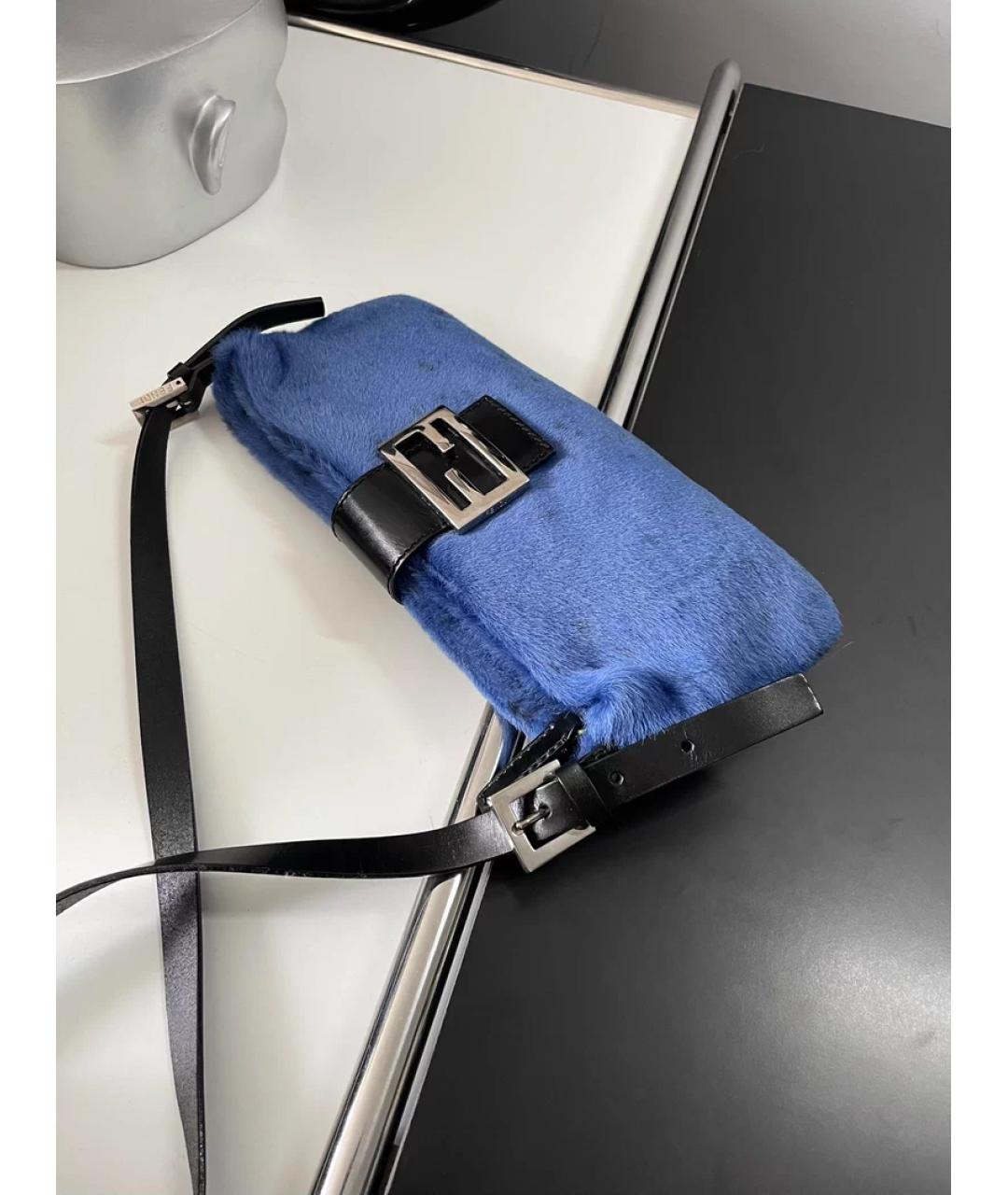 FENDI Синяя меховая сумка с короткими ручками, фото 3