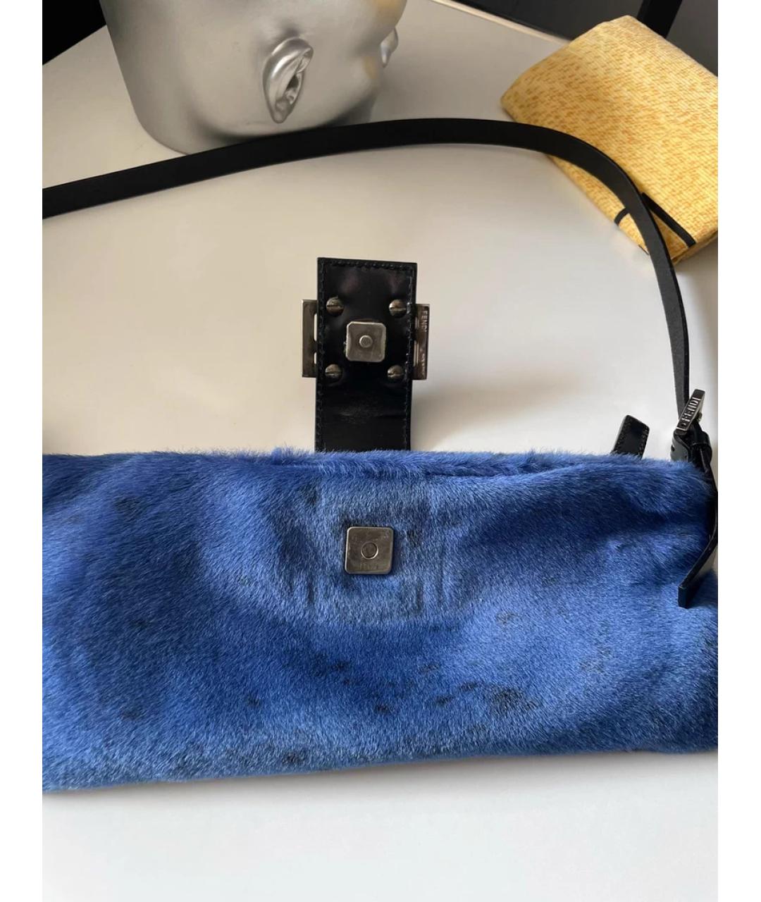 FENDI Синяя меховая сумка с короткими ручками, фото 8