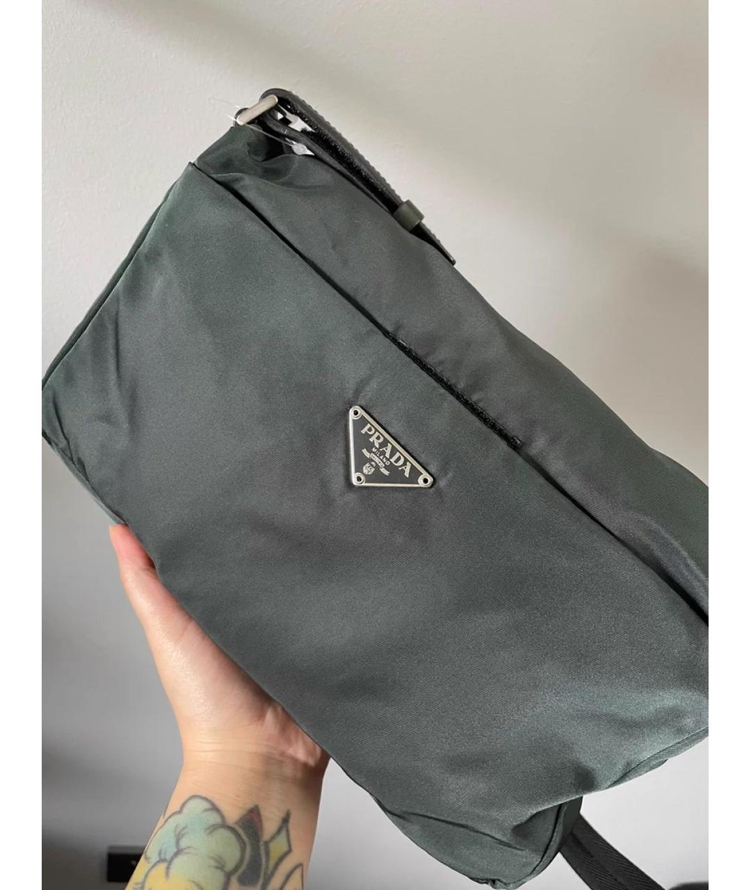 PRADA Зеленая льняная сумка с короткими ручками, фото 6