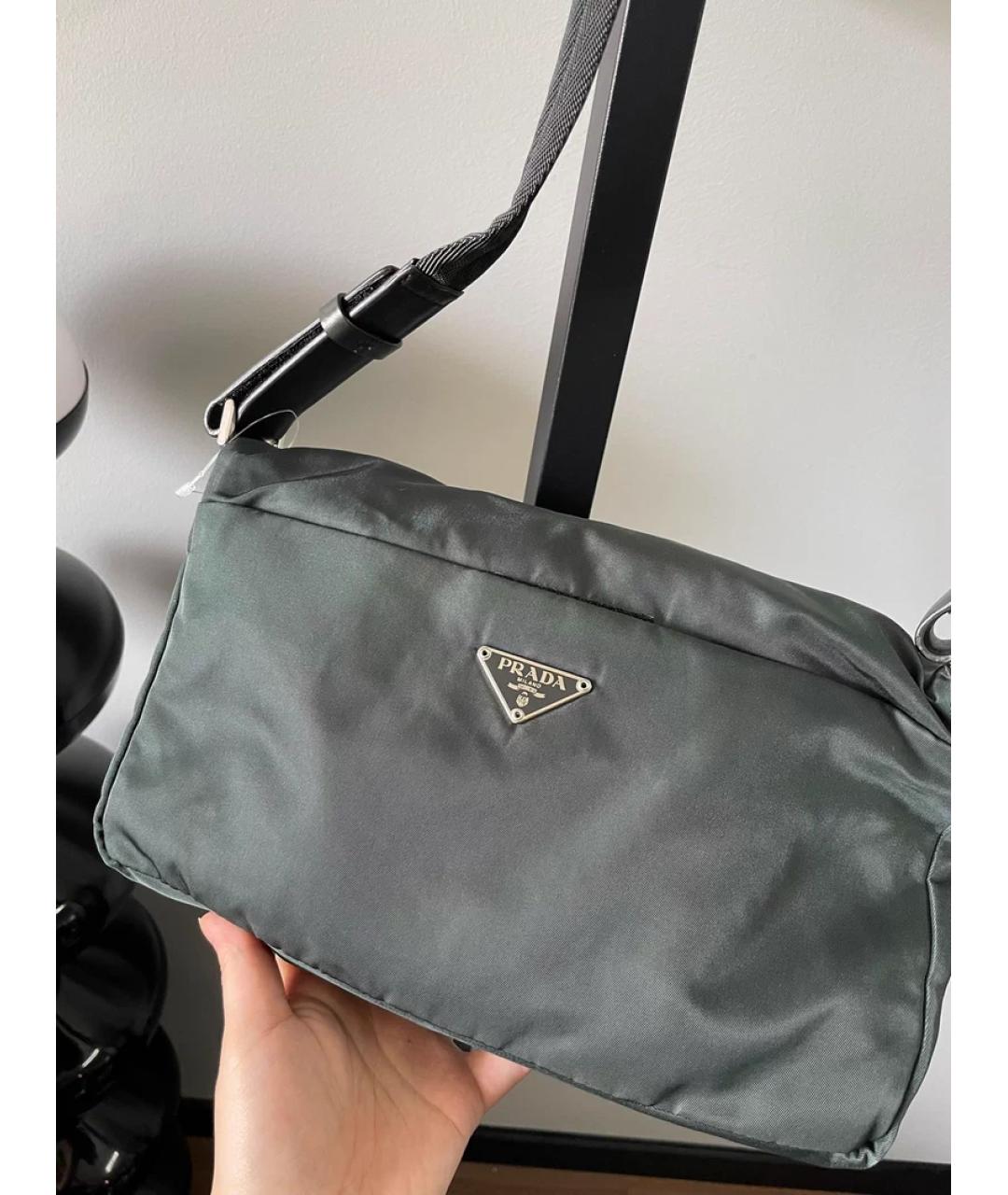 PRADA Зеленая льняная сумка с короткими ручками, фото 4