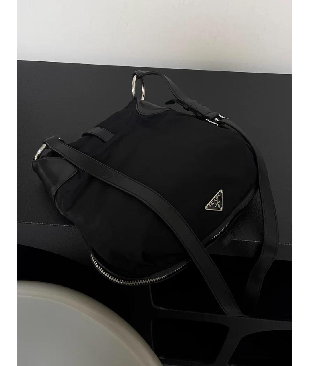 PRADA Черная льняная сумка с короткими ручками, фото 9