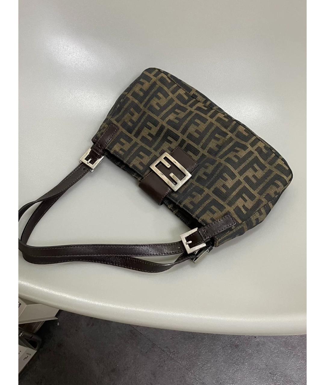 FENDI Коричневая кожаная сумка с короткими ручками, фото 9