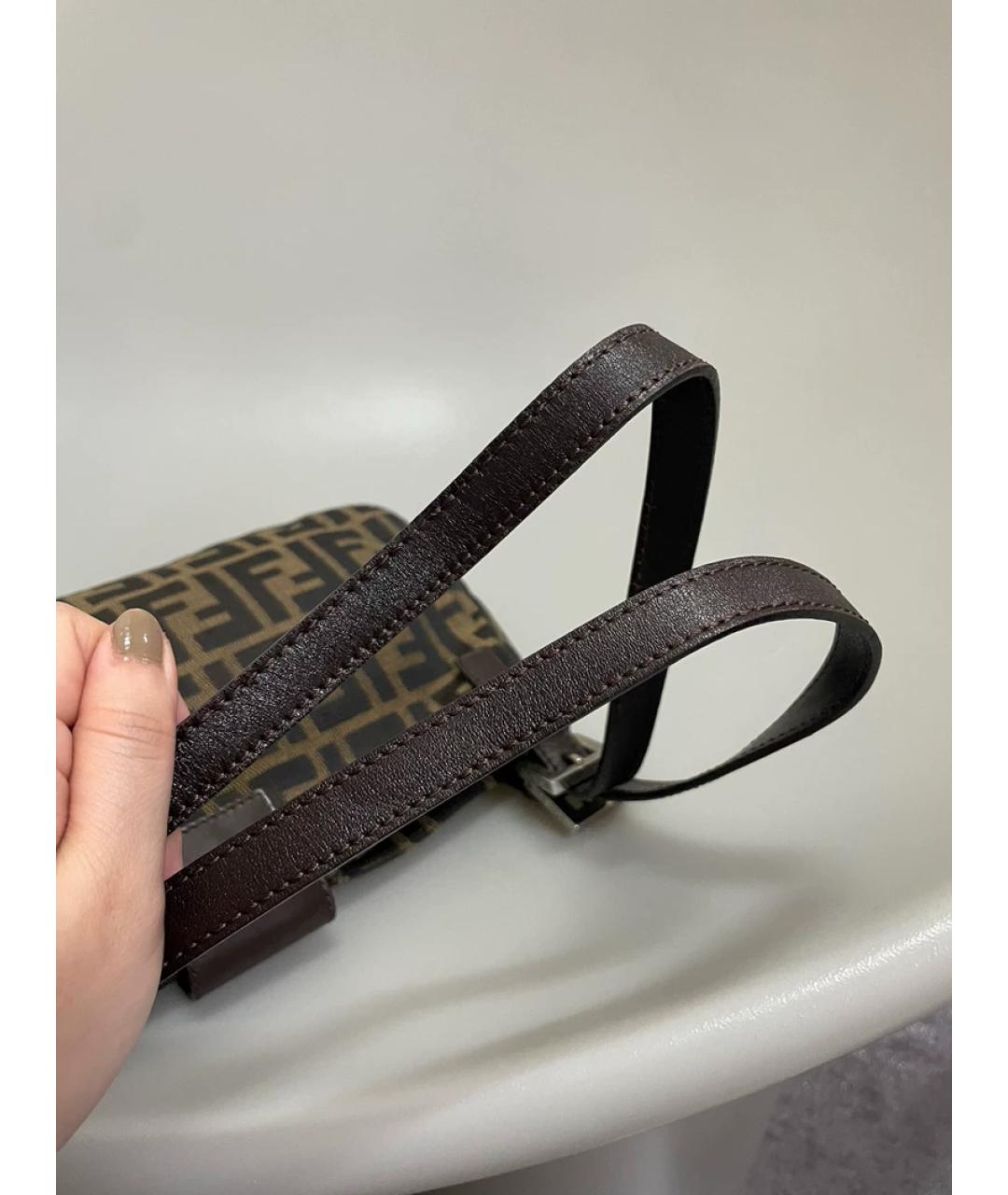 FENDI Коричневая кожаная сумка с короткими ручками, фото 7