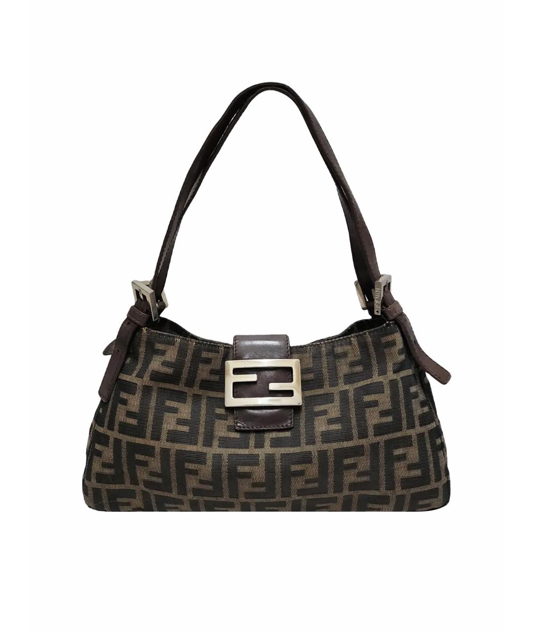 FENDI Коричневая кожаная сумка с короткими ручками, фото 1