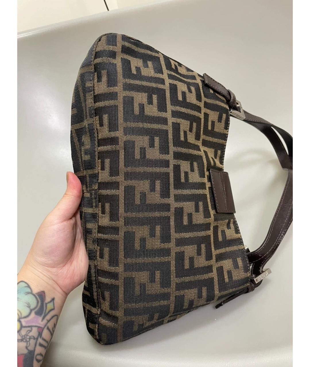 FENDI Коричневая кожаная сумка с короткими ручками, фото 5