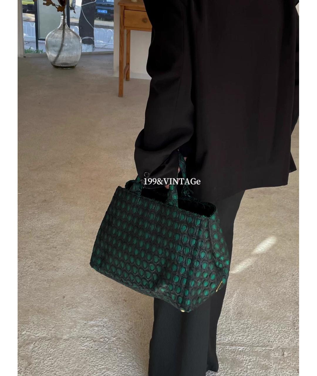 PRADA Зеленая льняная сумка с короткими ручками, фото 5