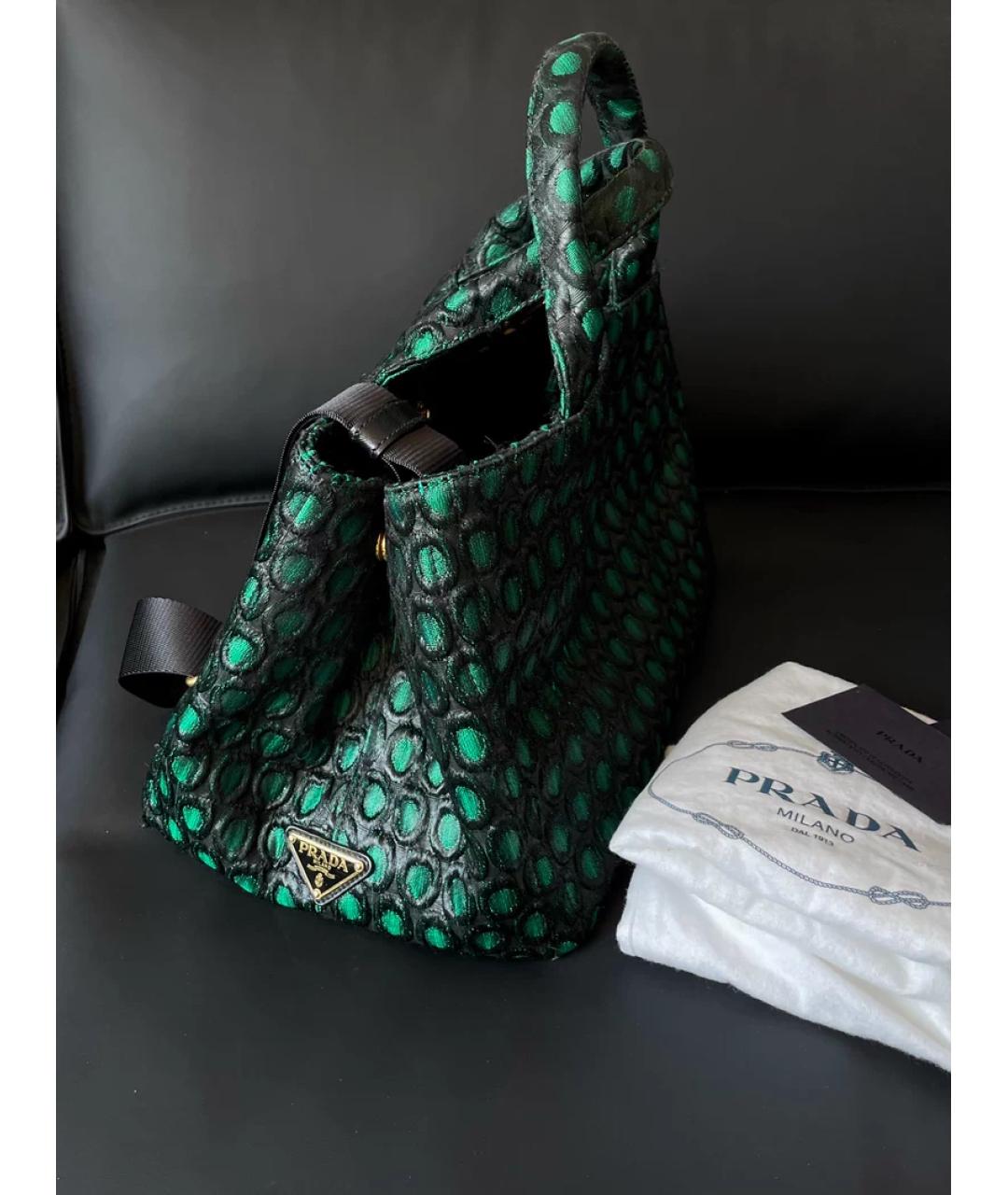 PRADA Зеленая льняная сумка с короткими ручками, фото 3