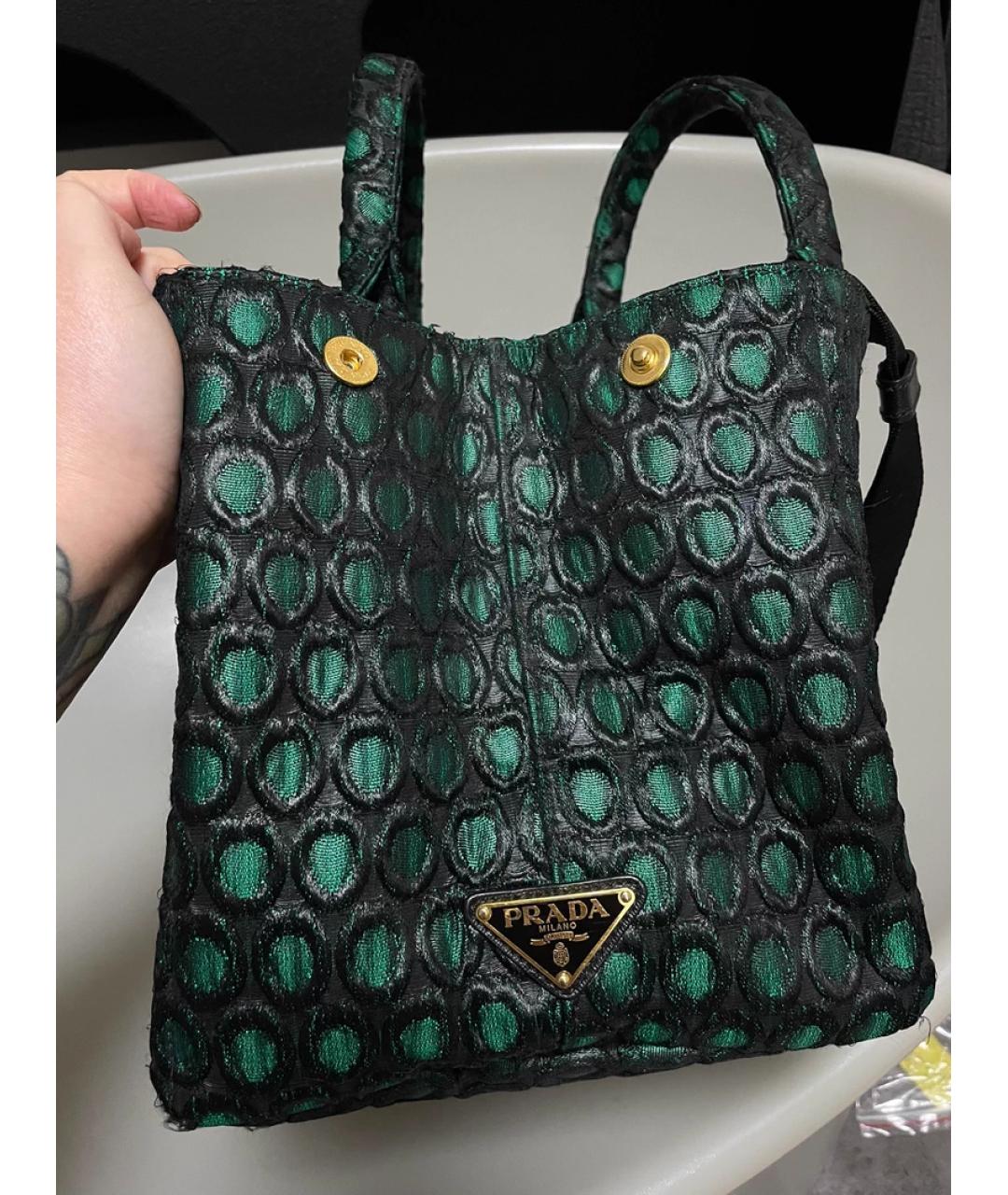 PRADA Зеленая льняная сумка с короткими ручками, фото 8