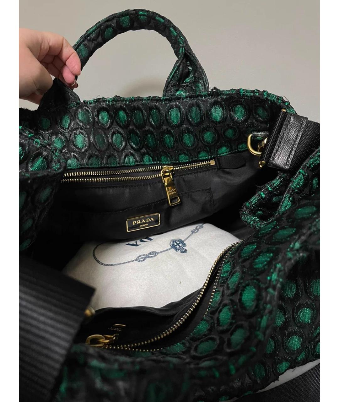 PRADA Зеленая льняная сумка с короткими ручками, фото 7