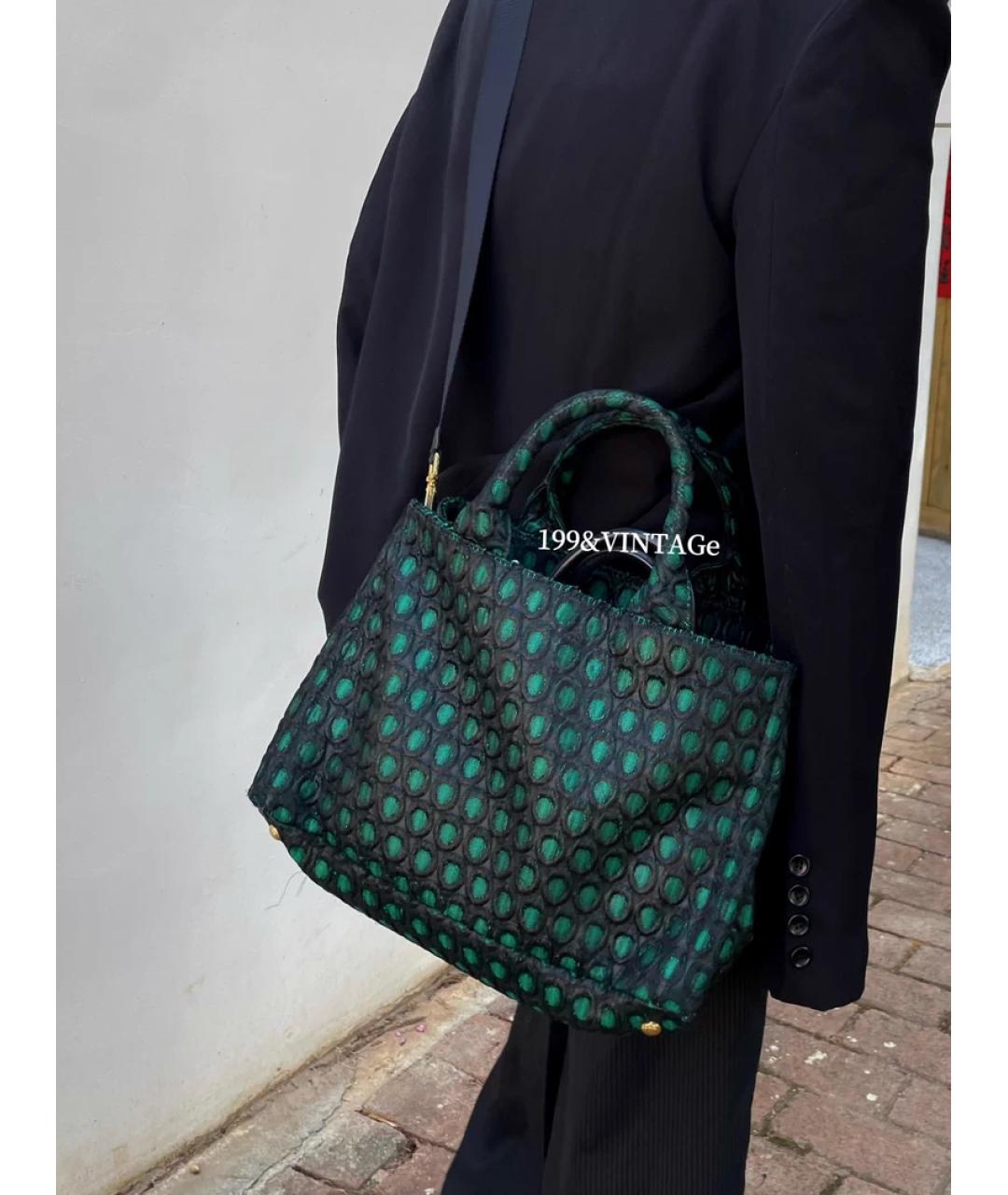 PRADA Зеленая льняная сумка с короткими ручками, фото 4