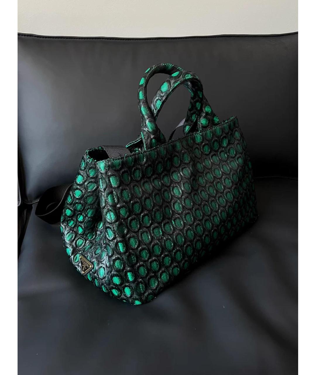 PRADA Зеленая льняная сумка с короткими ручками, фото 2