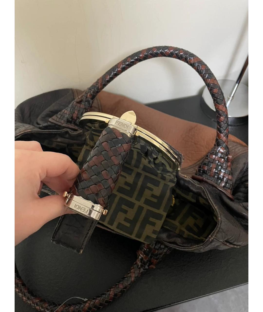 FENDI Коричневая тканевая сумка с короткими ручками, фото 7