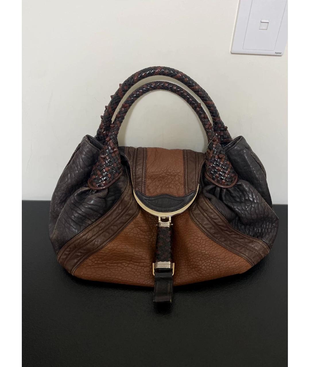 FENDI Коричневая тканевая сумка с короткими ручками, фото 10