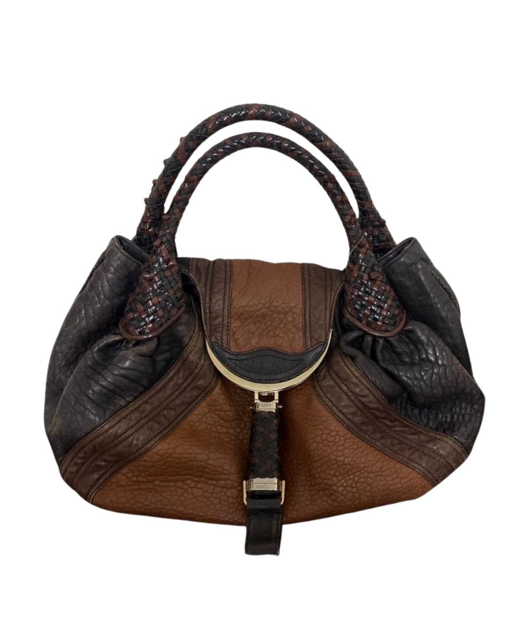 FENDI Коричневая тканевая сумка с короткими ручками, фото 1